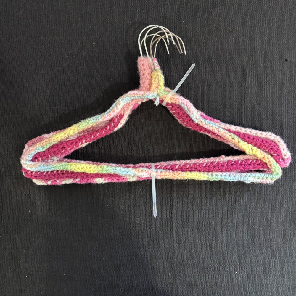 Vintage Handmade Crochet Covered Clothes Hangers Pink Pastel Set of 6 Retro Boho